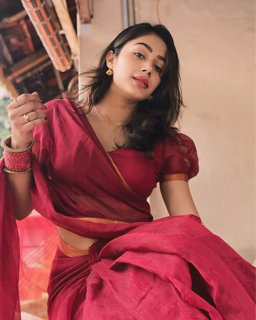 Tollywood Actress Payal Radhakrishna Stills in Maroon Saree